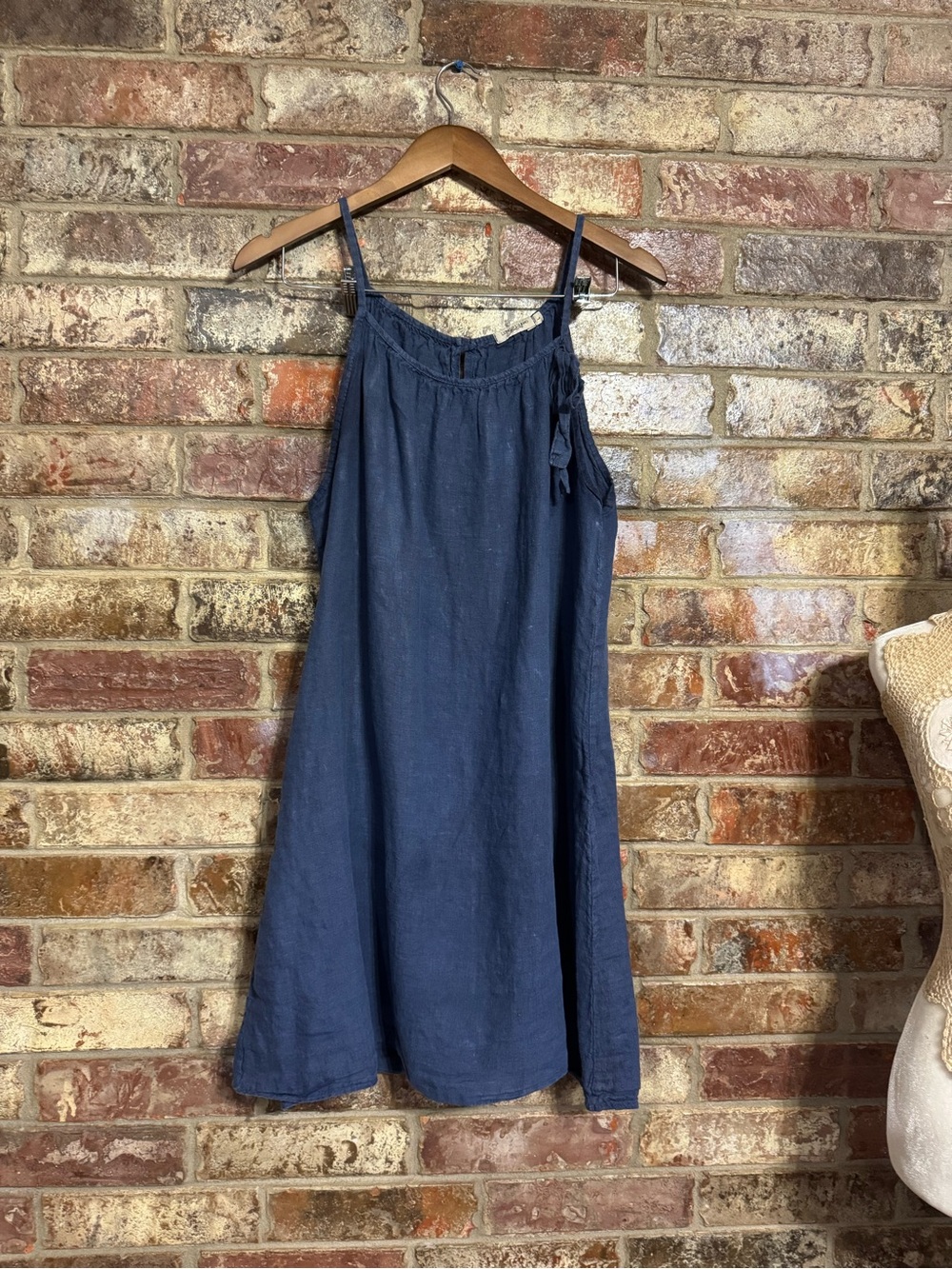 Lingo L’Arno Italy Blue Linen Blend Spaghetti Strap Dress